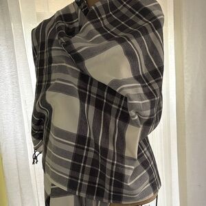 Talbots Black and Cream Plaid Poly/Viscose Large Wrap 25” x 68”